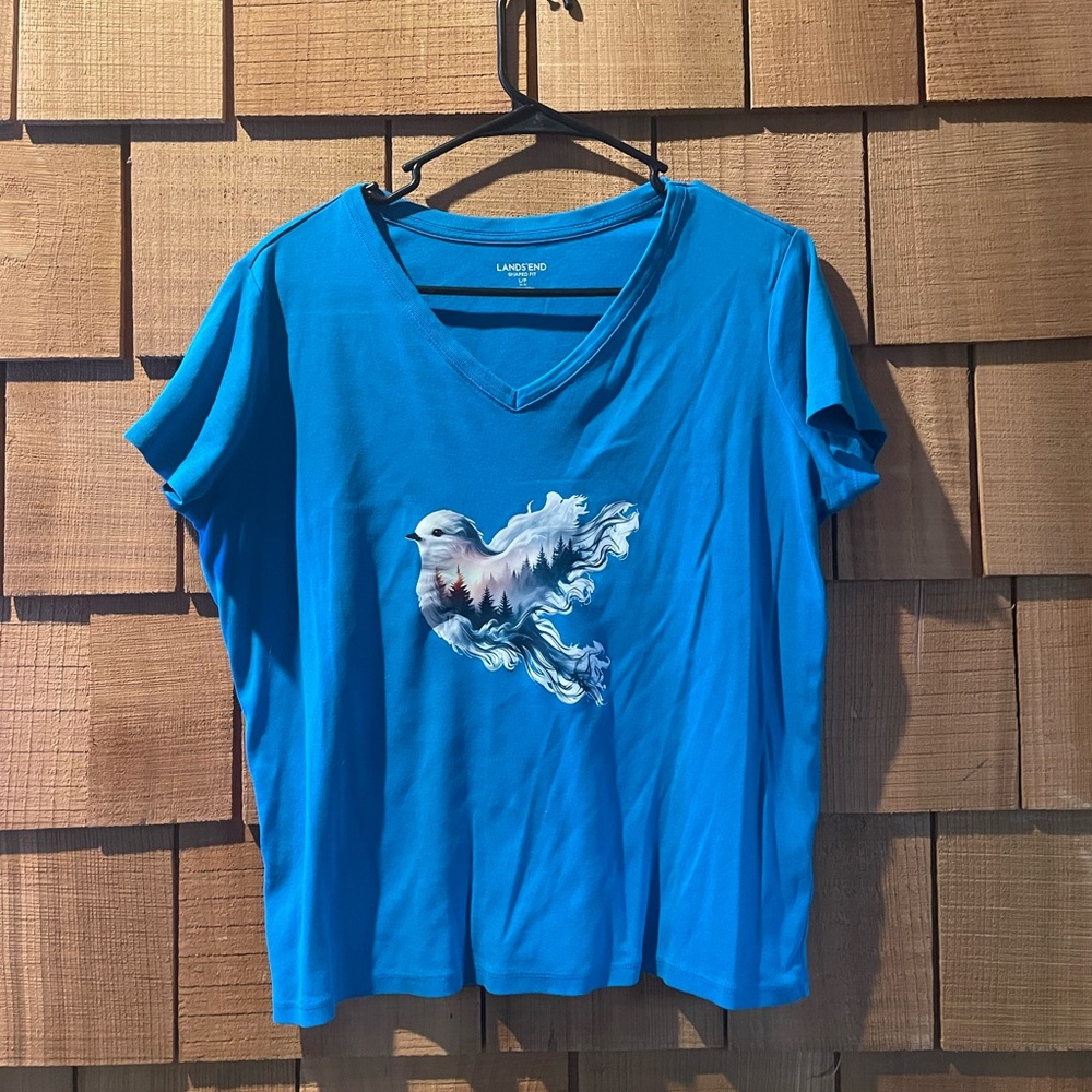 Lands' End Blue Tee with Bird Graphic